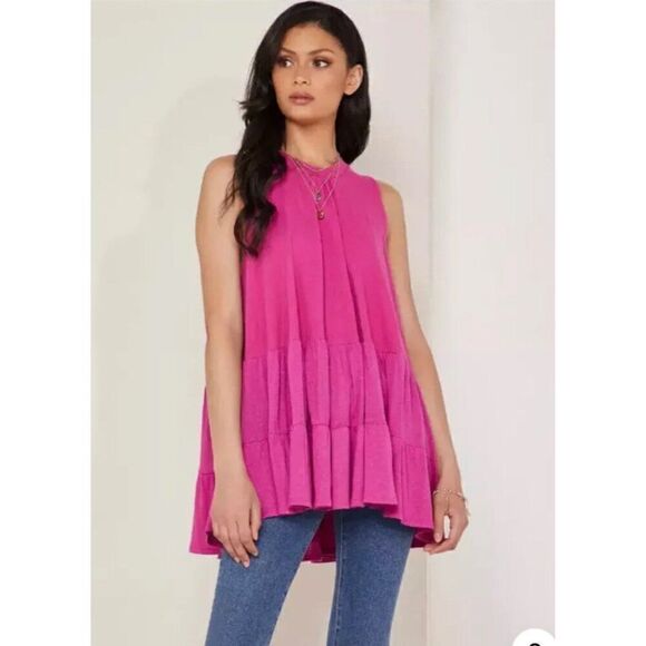 Free People Right On Time Flared Jungle Flower Oversized Tank Top Size Small - Picture 2 of 16